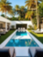 please make an aestethic image of a outdoor backyard with a modern design and a pool in fl