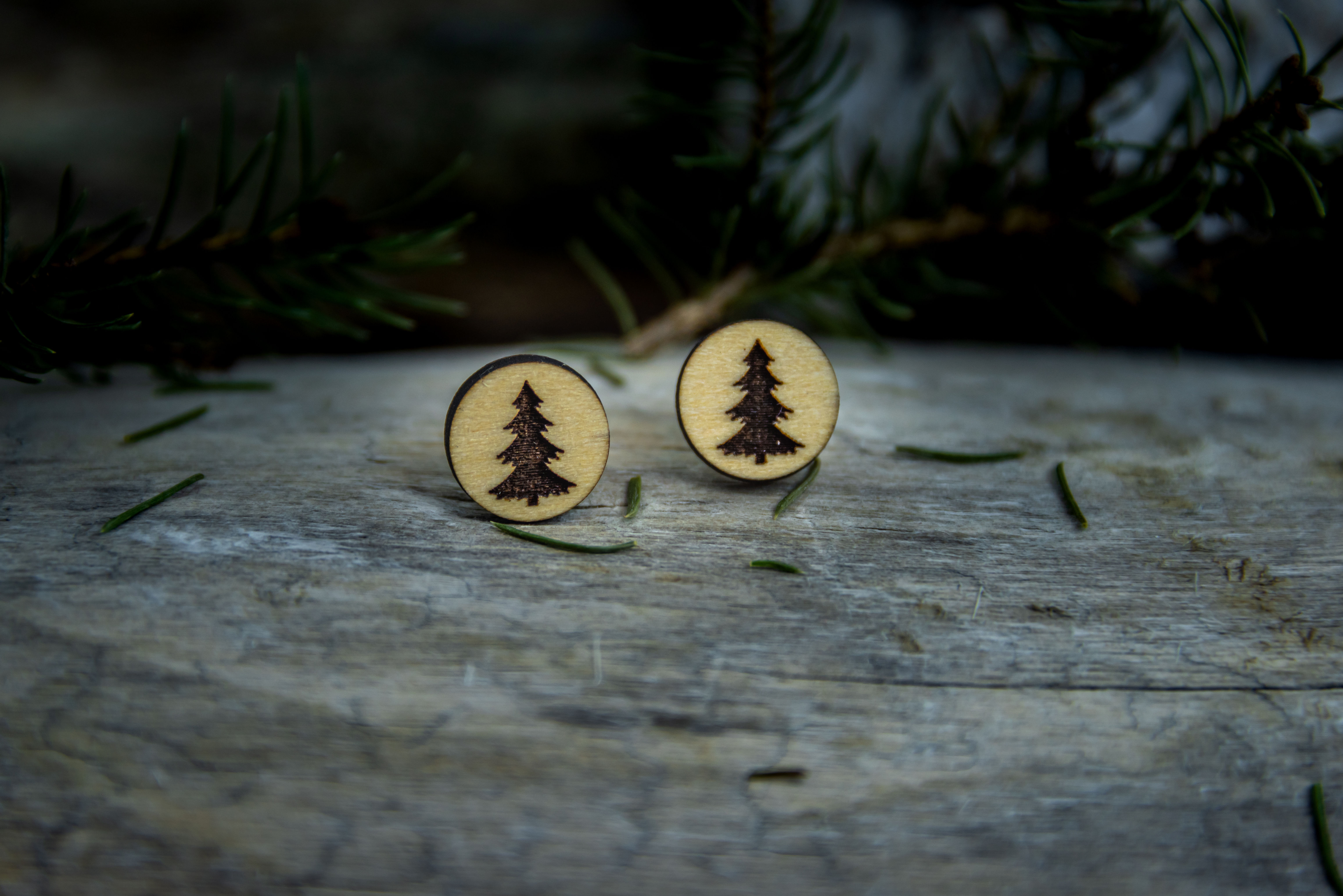 Spruce Tree Silhouette Stud Earrings