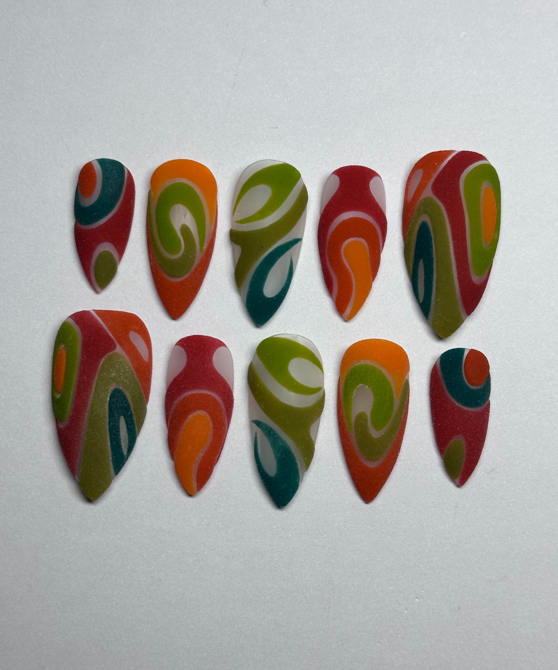green orange velvet acrylic fuzzy press on nails