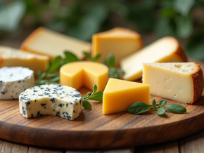 A selection of plant-based cheeses showcasing different textures and flavors.