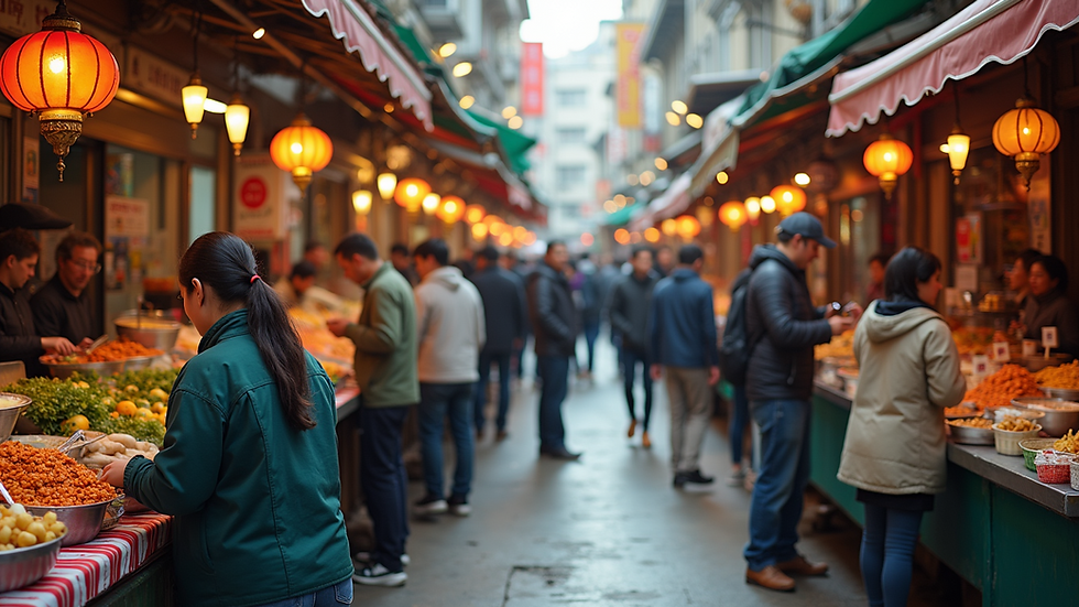 High angle view of the vibrant stalls at Mercado de San Miguel