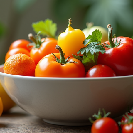 A vibrant bowl of fresh fruits and vegetables rich in fiber.