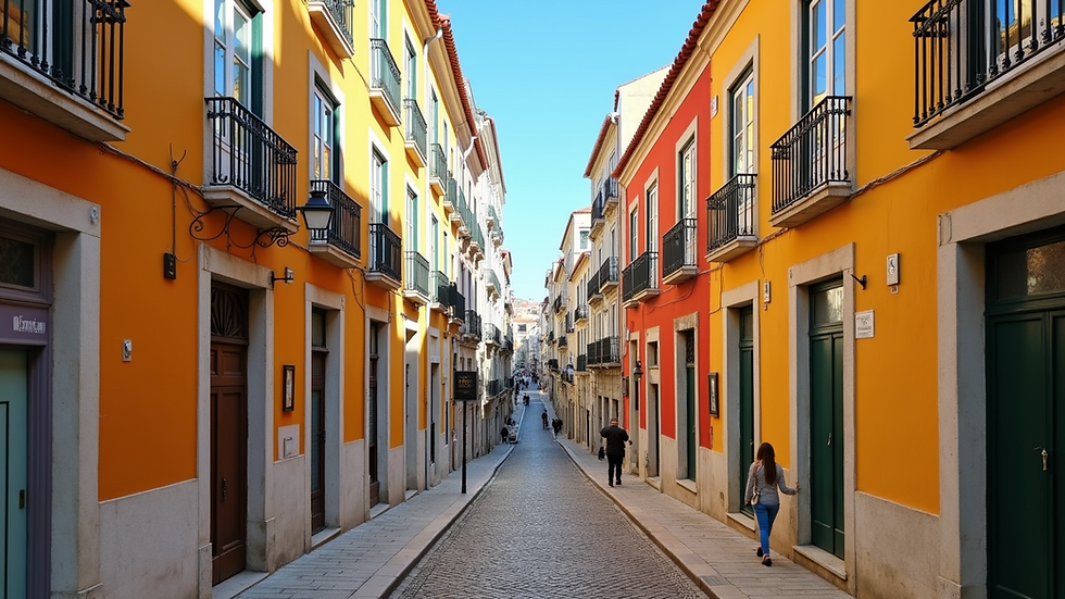 Eye-level view of the colorful streets of Lisbon