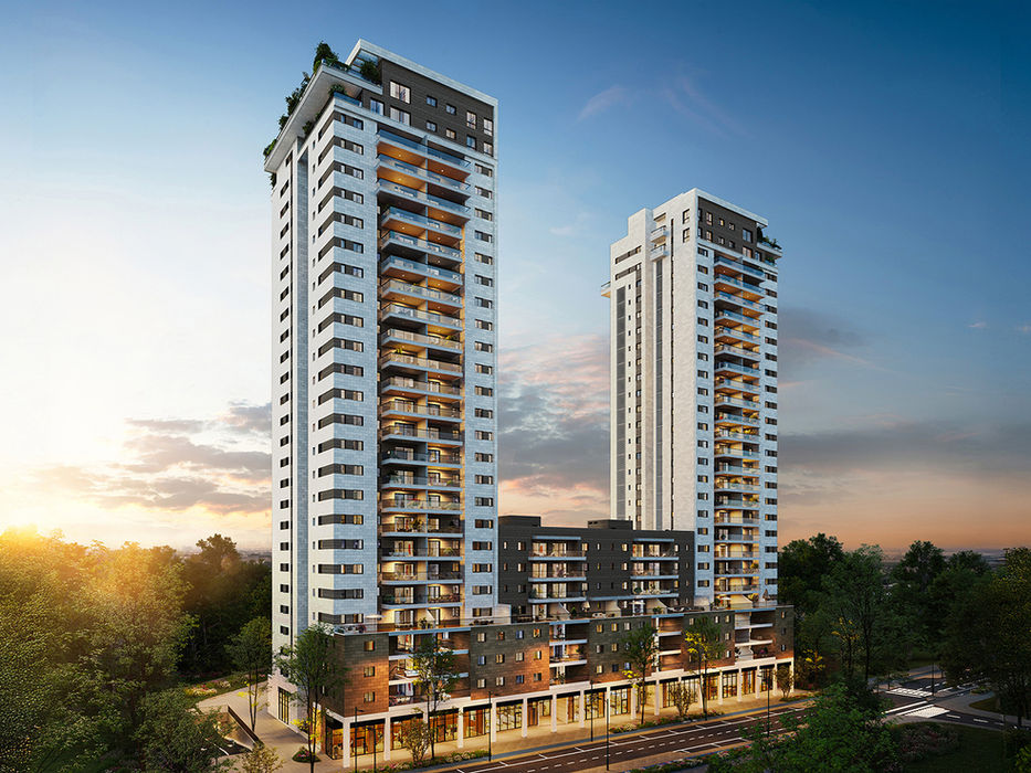 הדמית שני מגדלי מגורים מודרניים בבאר יעקב