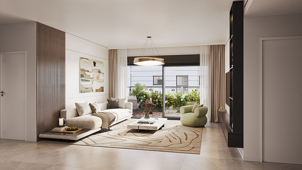 הדמיית סלון של דירת 3 חדרים