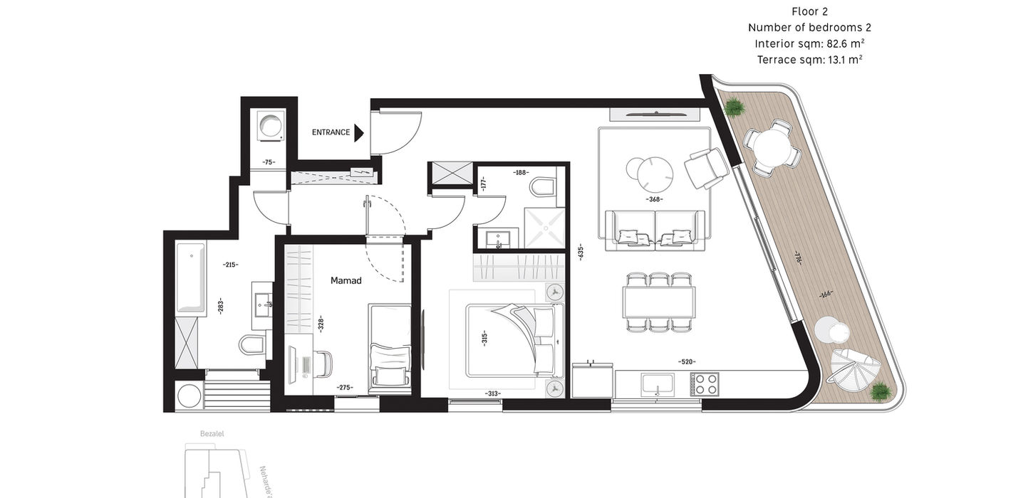 תוכנית דירה מס׳ 8, קומה 3, 2 חדרים