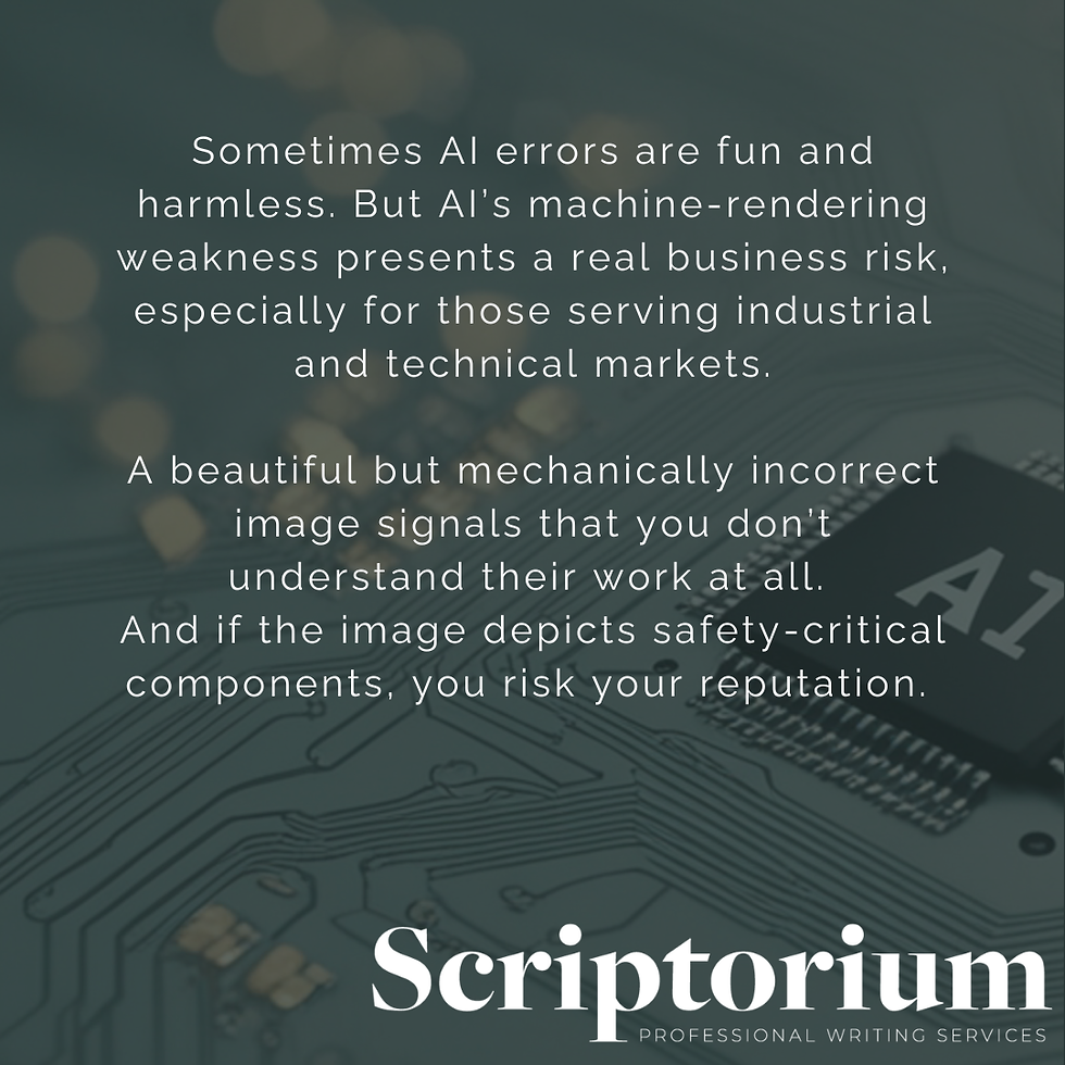A computer chip background with the quote, "he people seeing your images might include project managers, engineers, health and safety leaders, and technicians: people who are great at noticing things that don’t fit. A beautiful but mechanically incorrect image signals that you don’t understand their work at all. And if the image depicts safety-critical components, you risk your reputation."