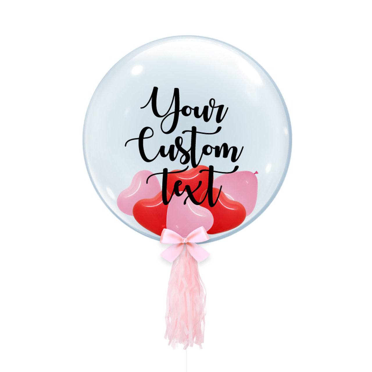 24" Personalise Crystal Clear Transparent Balloon - Mini Heart Balloons Filled