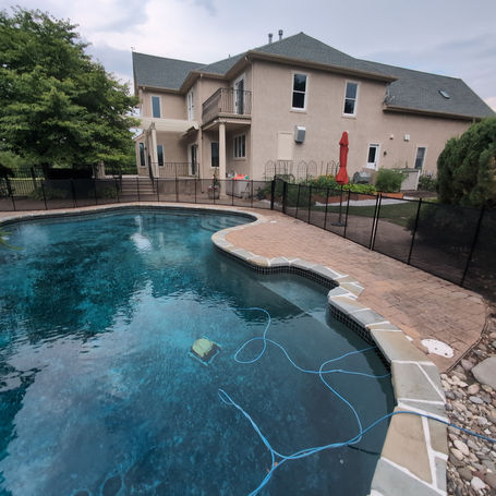 Safety fencing around the pool in tight spaces with landscaping and the patio. Keeps the perfect balance and fit of every backyard.