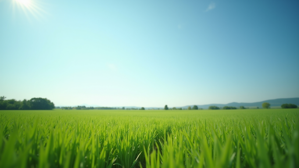 Eye-level view of a lush green landscape with a clear blue sky