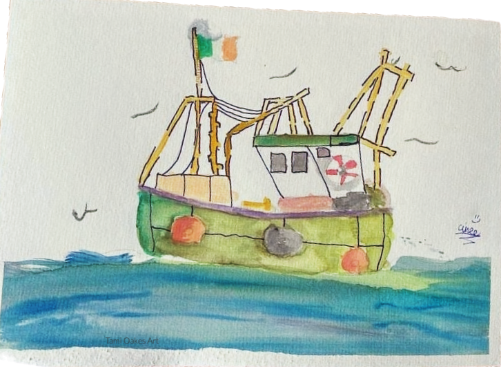 Fishing Boat, Watercolor by Aimee