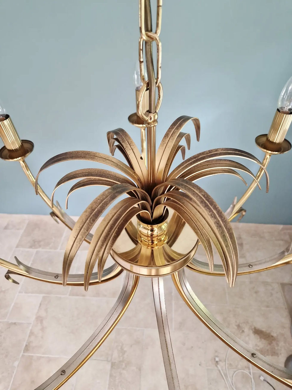 Miniature : Lustre en laiton, décor feuilles d'ananas, Boulanger, 1970