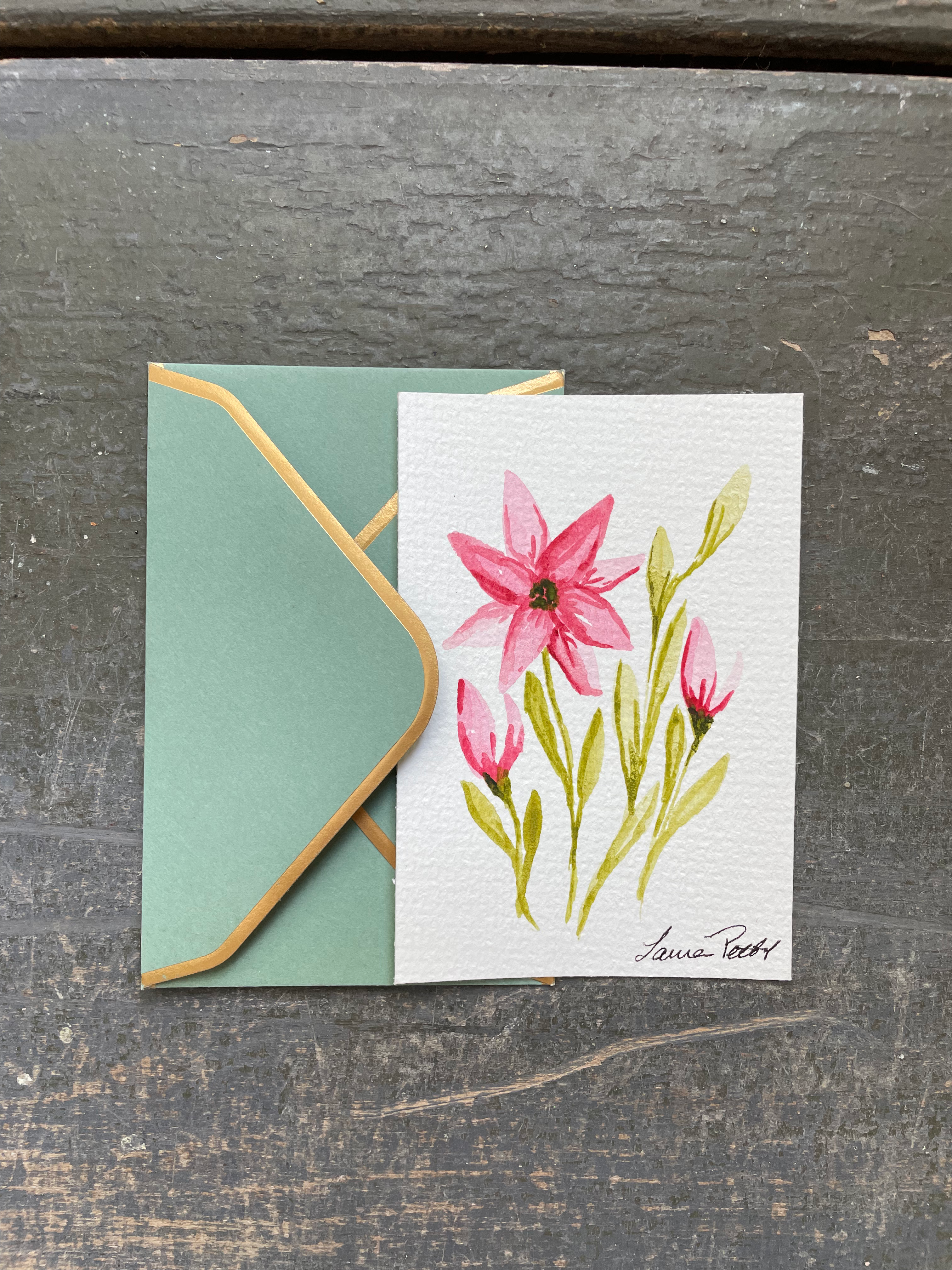 Handpainted Tiny Note: Pretty in Pink Flowers
