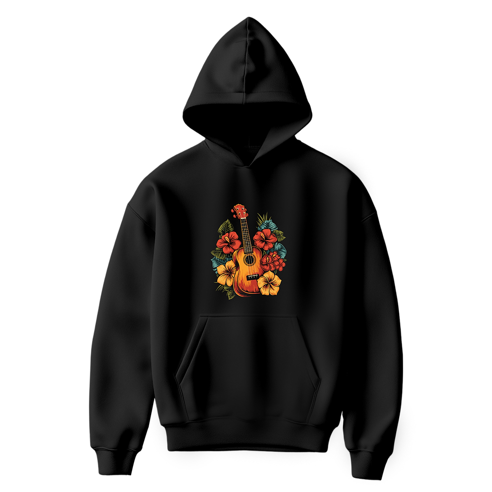 Guitar Flowers Gitarlı) Kapşonlu Hoodie (İçi Tüylü, Kalın Kumaş)