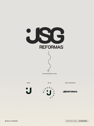 Variaciones del logotipo de JSG Reformas: ícono, sello y formato horizontal. Proyecto de branding de Ilidesign.