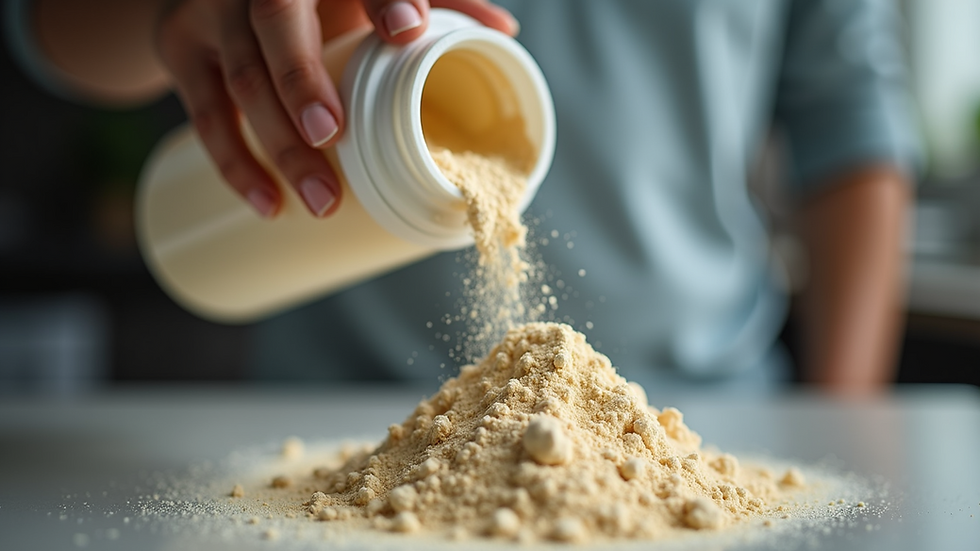 Pouring protein powder into shaker bottle