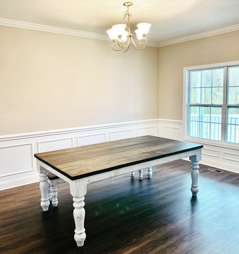 Chunky Turned Leg Table in Distressed White Linen & Ebony with Semi Gloss
