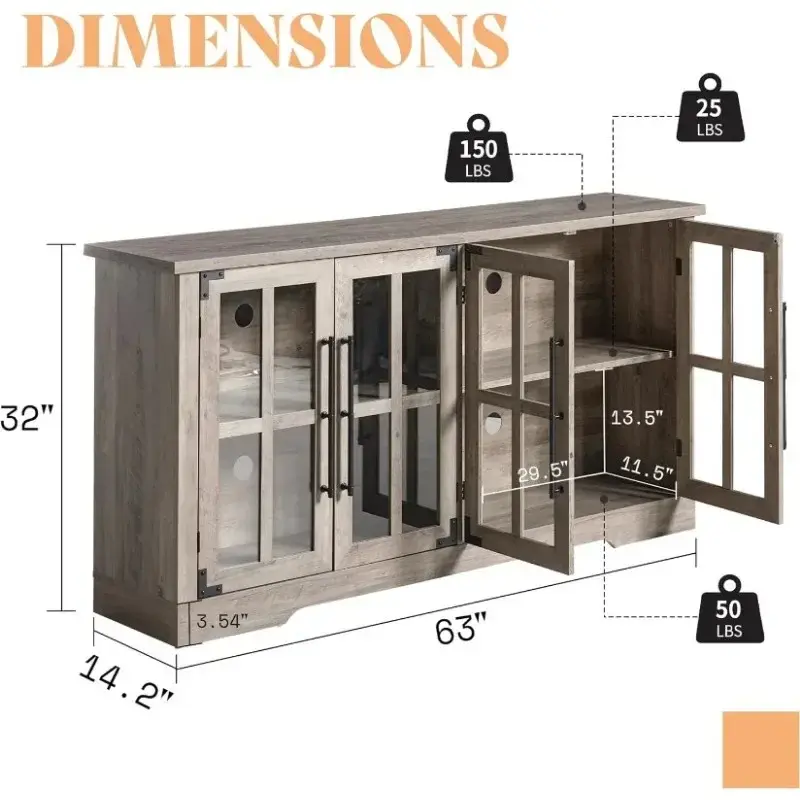 Thumbnail: 63" Farmhouse Buffet Cabinet