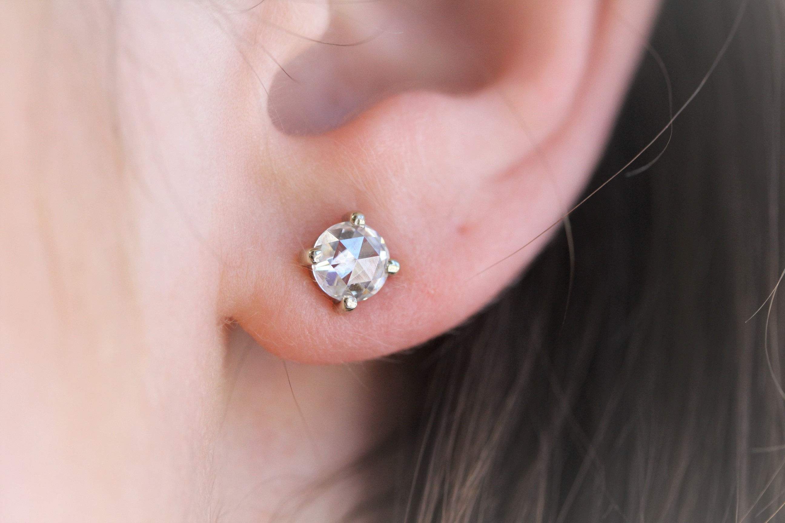 Rose Cut White Gold Moissanite Earrings