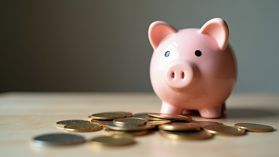 Close-up view of a piggy bank with coins