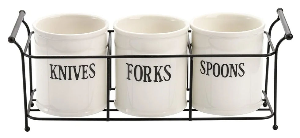 3-Piece White Ceramic Silverware Caddy with Rack
