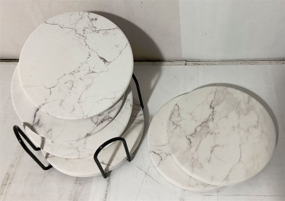 Osam Set of 6 Cork Base 4" Absorbent Ceramic Coasters, White Marble
