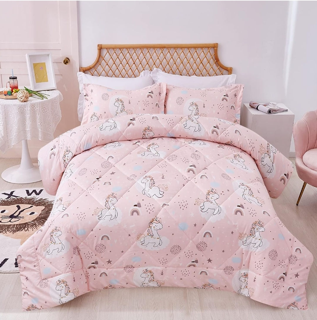 Jsd Girls Pink Unicorn Microfiber Comforter, Sz Ful