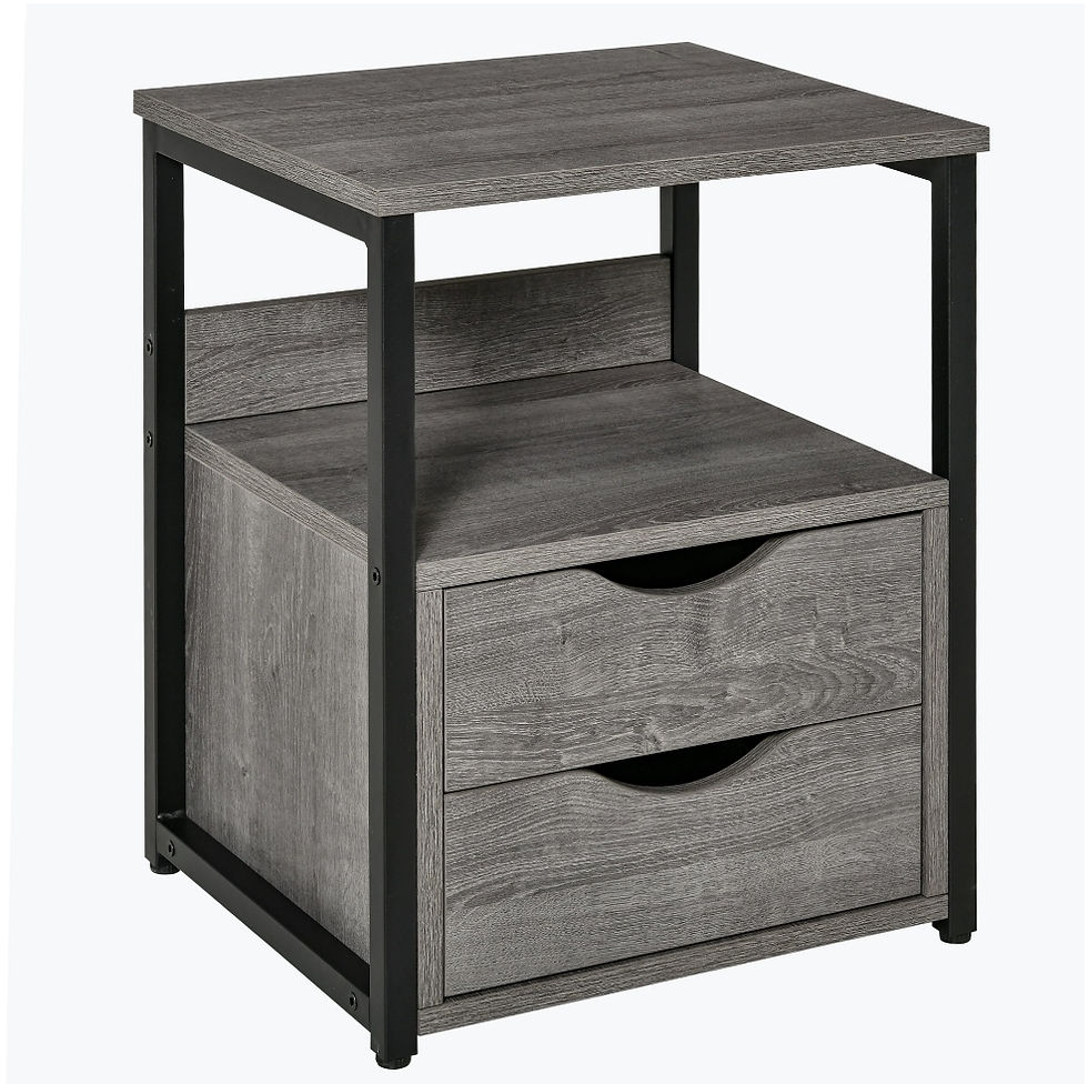 Lerliuo LLIU-FNG2 Industrial End Table with 2 Drawers & Open Shelf - Grey