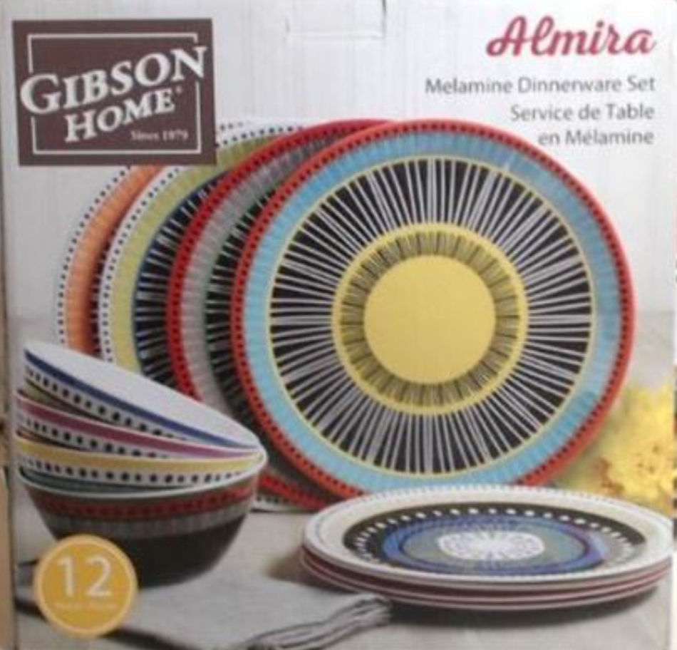 Gibson Home 12 Piece Almira Melamine Dinnerware (Set of 4)