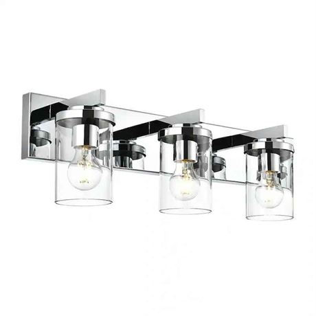 Vinluz Vanity Lights with Clear Glass Shade - 3-Lights - Brushed Nickel