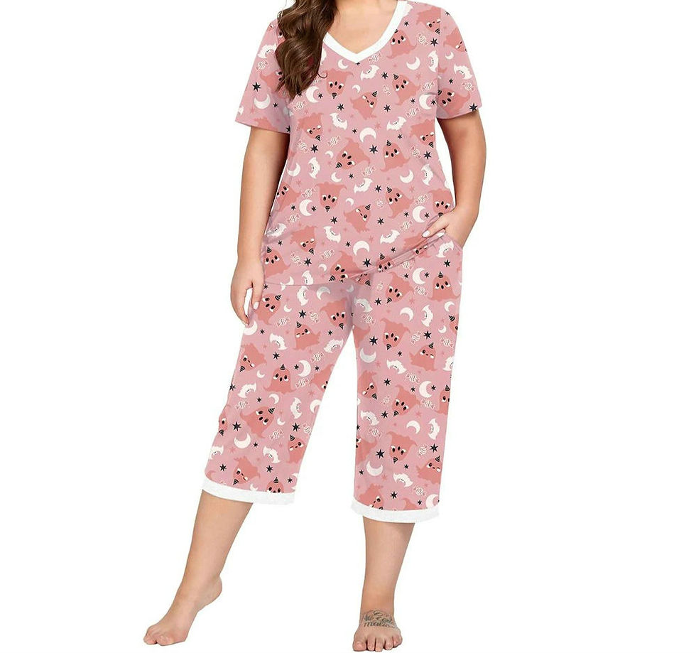 Vintatre Womens 2Pc V-Neck Short Sleeve Halloween Printed Pajama Set - Sz M