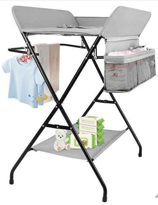 LivingBasics Foldable Baby Changing Table - Grey