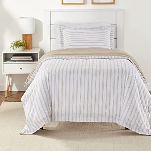 Amazon Basics 2-pcs Microfiber Duvet Cover Set Taupe Stripe - Twin/TwinXL