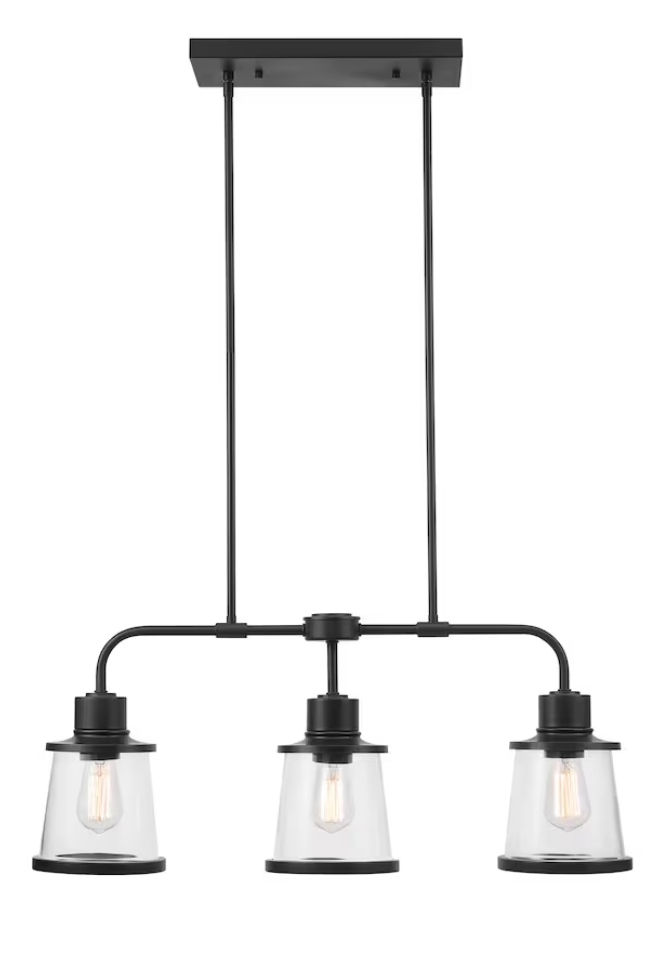Globe Electric 3-Light Matt Black Linear Dining Room Chandelier