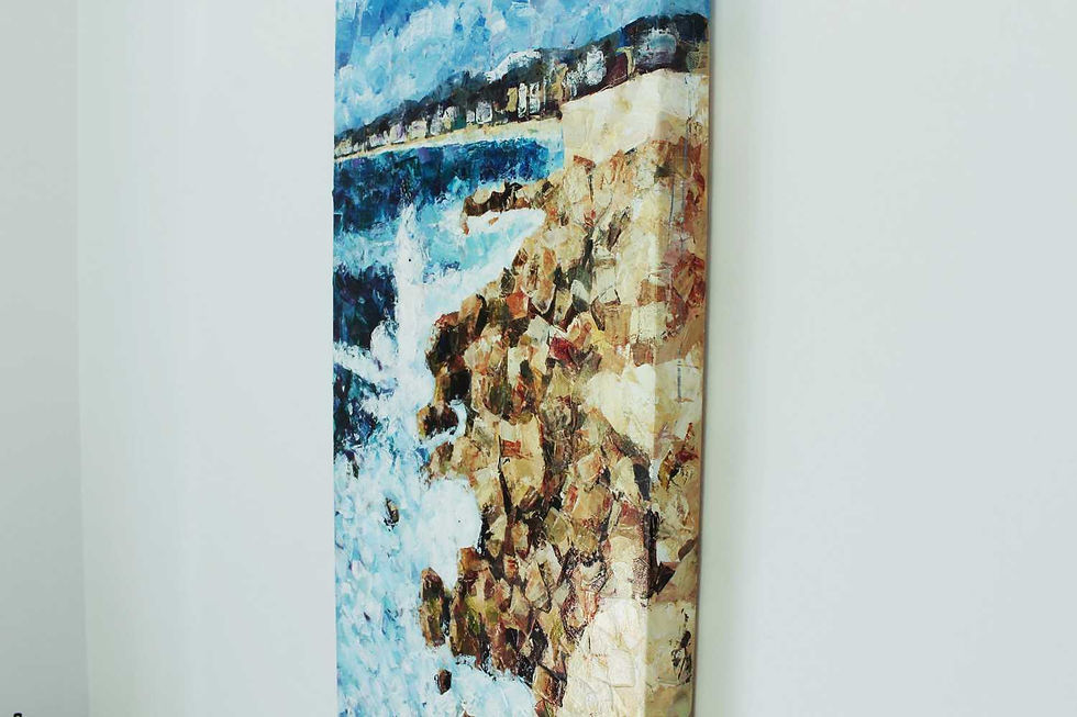 Thumbnail: Paysage pointilliste contemporain acrylique intitulé Nice mise en contexte 2 1214