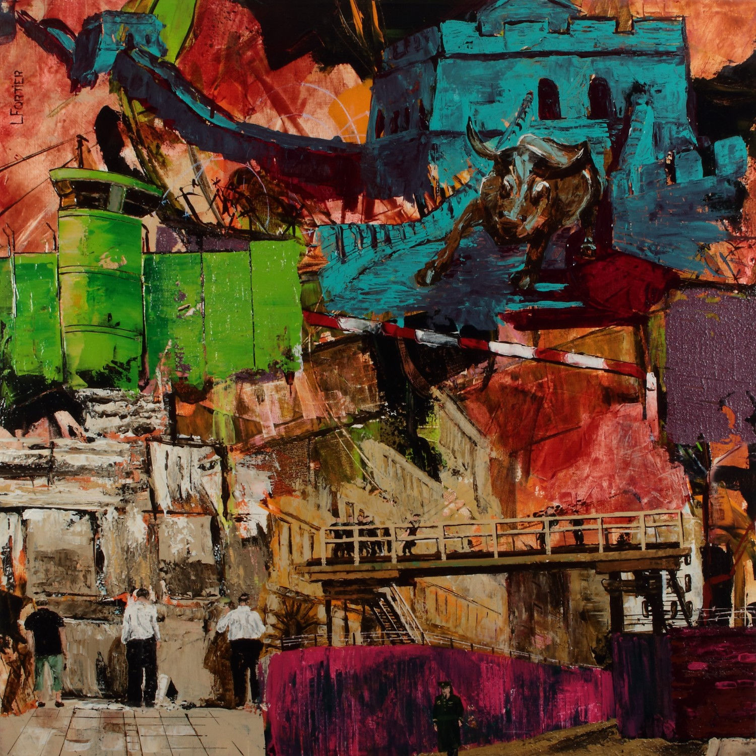 Peinture thématique intitulée Les murs de dimensions 30x30 po peinture acrylique sur toile 96