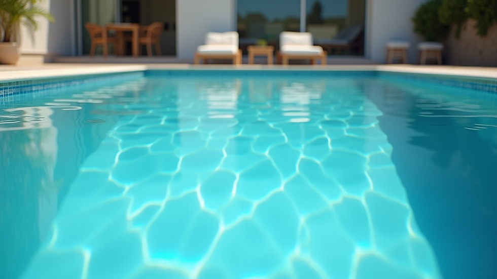 Eye-level view of a clean residential pool with clear blue water