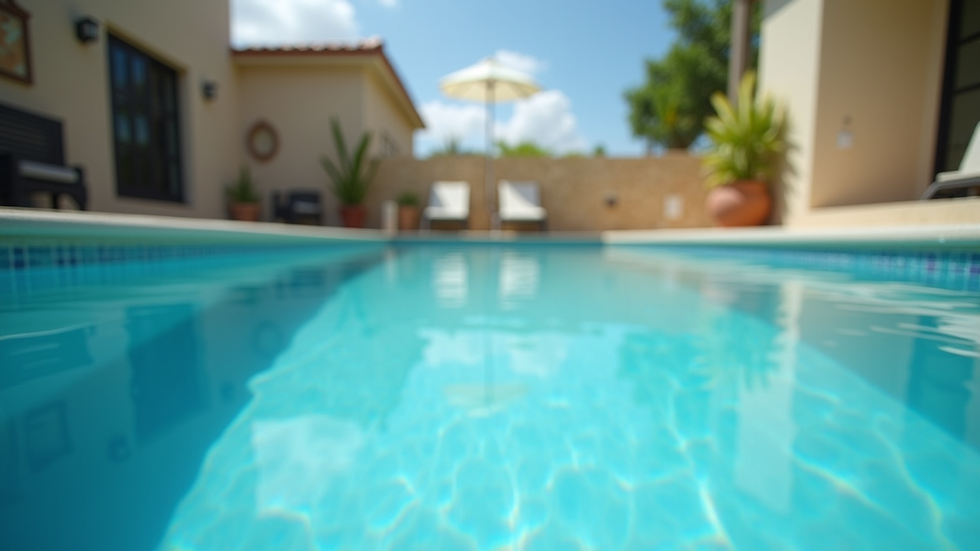 Eye-level view of a clean residential swimming pool with clear blue water