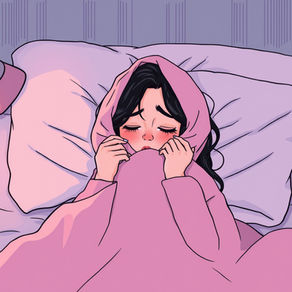 Person pulled up into blankets, face partially hidden, overwhelmed by dread and negative self‑talk.