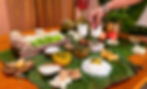 Hot rice with homemade ghee, tomato saaru, torre dal, pomegranate raita, sandige and Mysore pak on banana leaf — traditional Kannada Smartha Brahmin dinner at Anvaya South Indian supper club Thane - South Indian dinner Thane, Mumbai