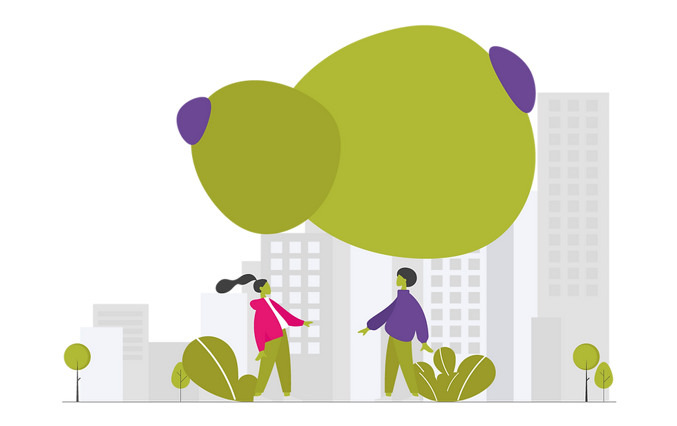 illustration of team members in a city