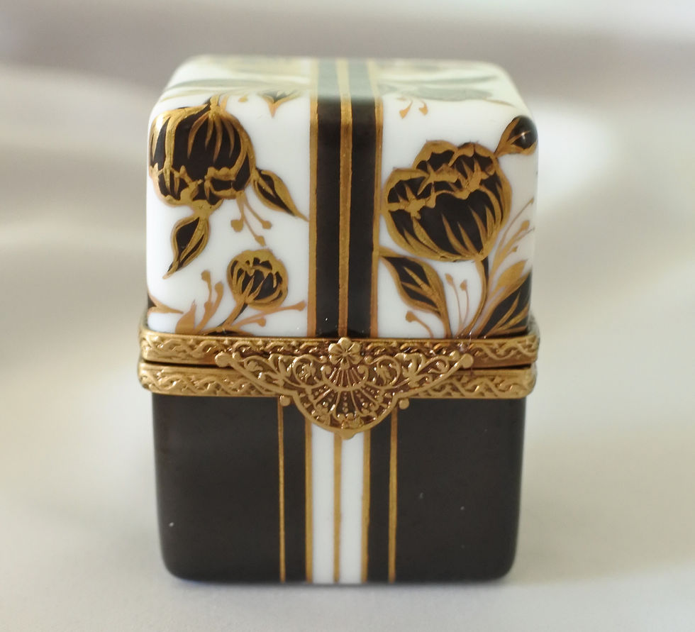 Black Peony Ring Box painted with 24k gold delicate lines