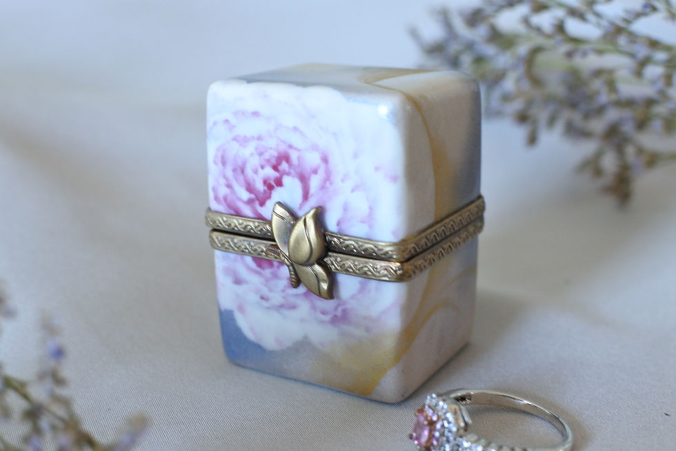 Thumbnail: Handmade Porcelain Ring Box | Peony x Gold & Blue
