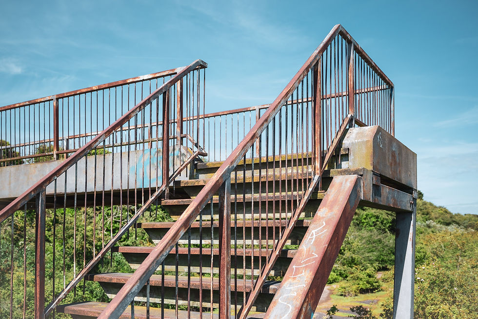 The rusting footbridge in the car park of the old Ramsgate Hovercraft Port