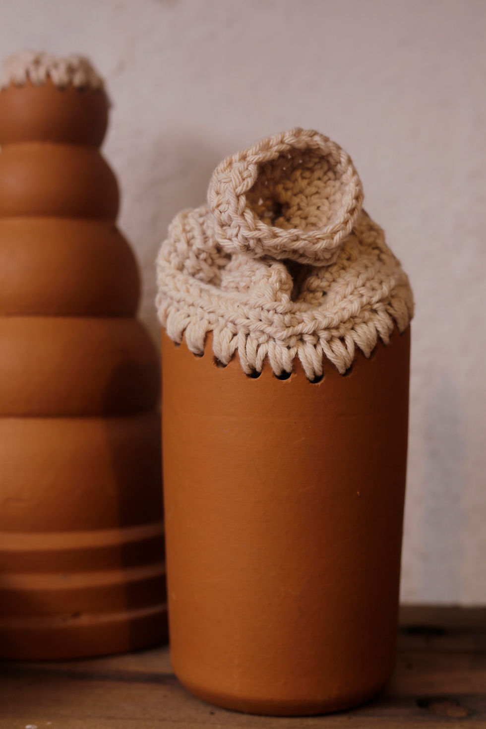Miniatura: Vaso cerâmica - com crochê