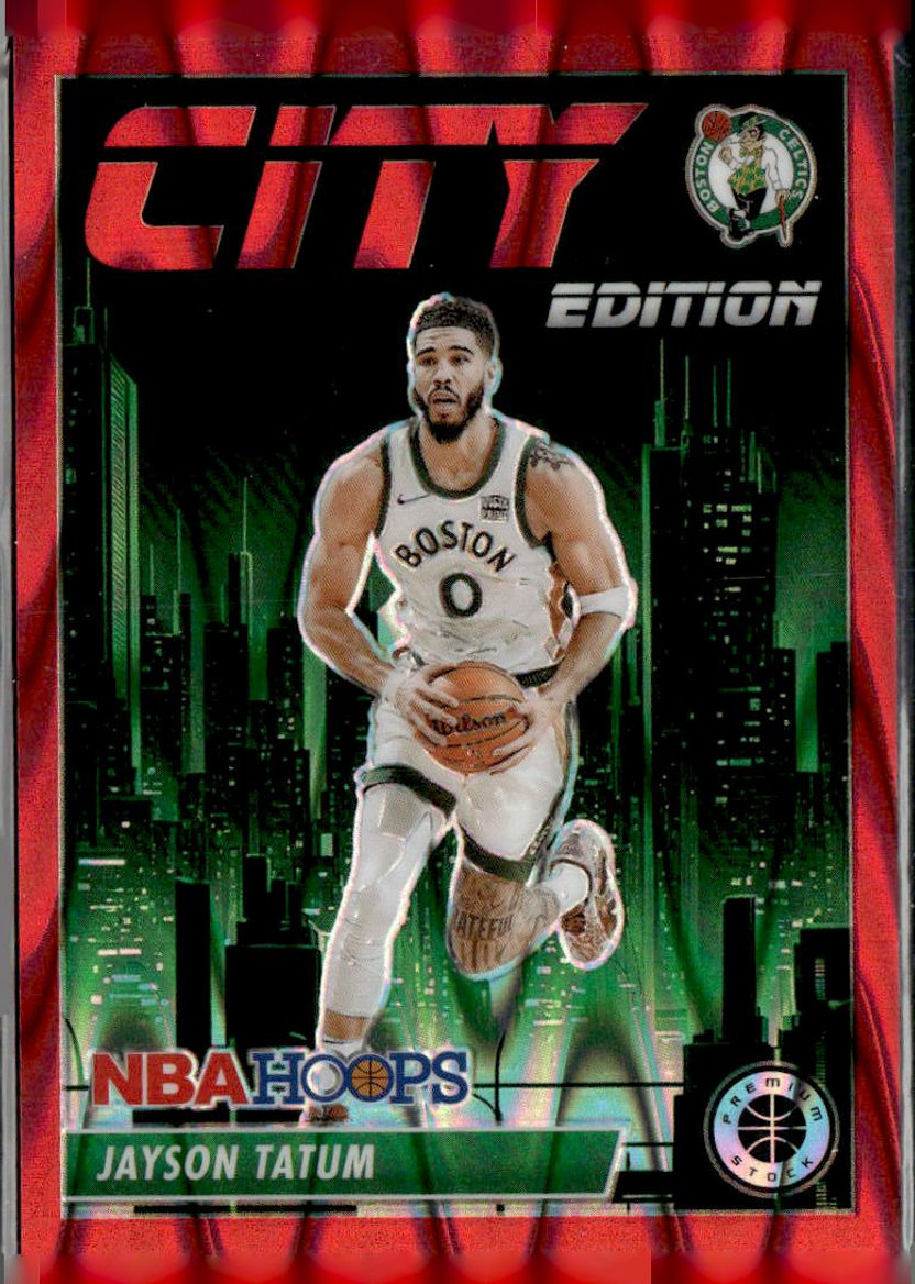 2023-24 Hoops Premium Stock #3 Jayson Tatum City Edition Red Seismic Prizm #/199