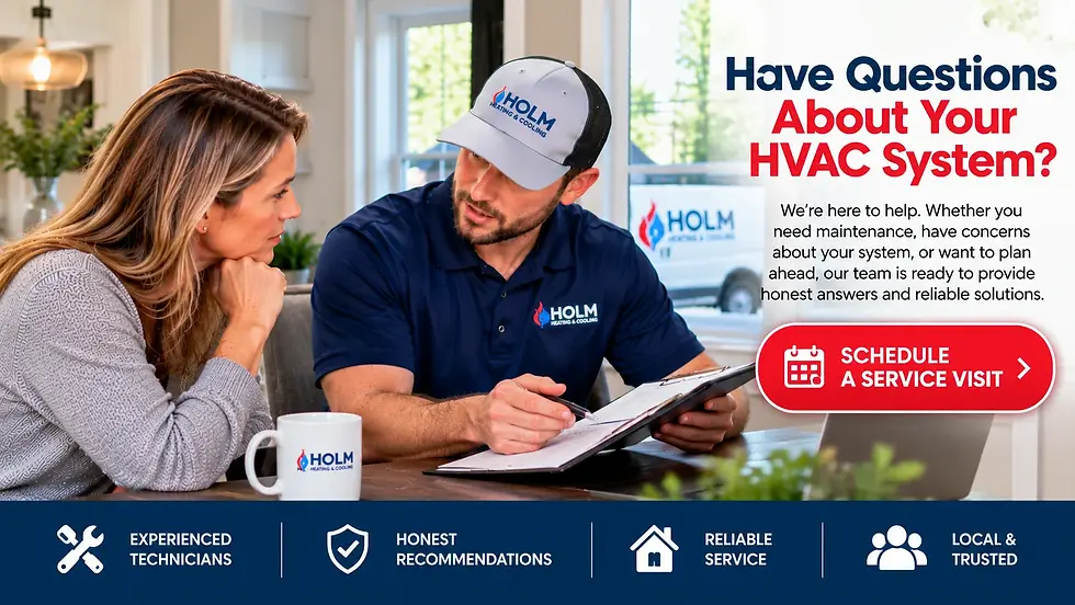 Holm Heating & Cooling technician discussing HVAC service options with a homeowner
