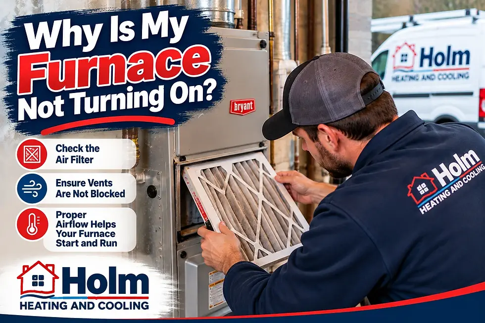 HVAC technician inspecting an air filter in a residential furnace that will not turn on.