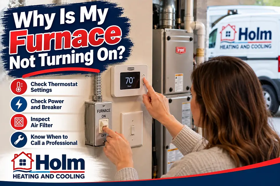 Homeowner checking thermostat settings and furnace power switch when the furnace will not turn on.