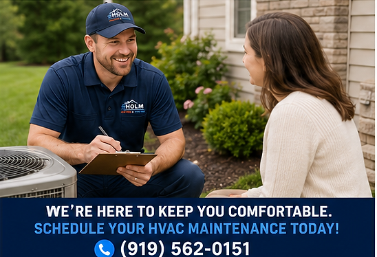 Homeowner discussing preventive HVAC maintenance with a professional technician in Wake Forest, NC.